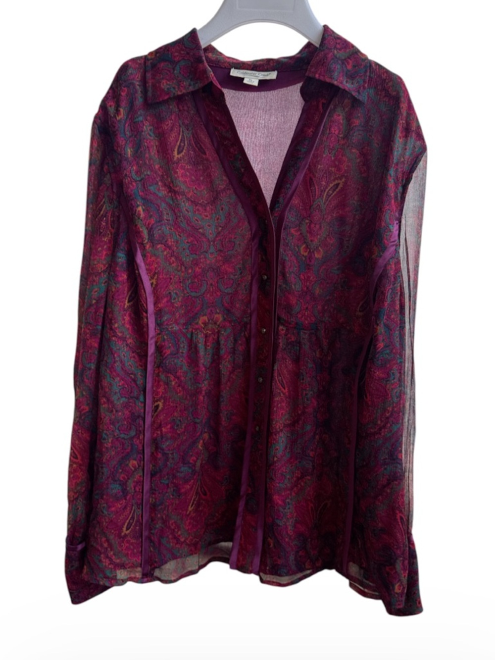Vintage Coldwater Creek 90s Paisley 100% Silk Button Blouse XL